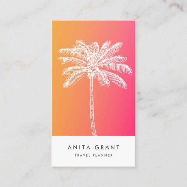 Tropical White palm tree sunset Business Card (Front)