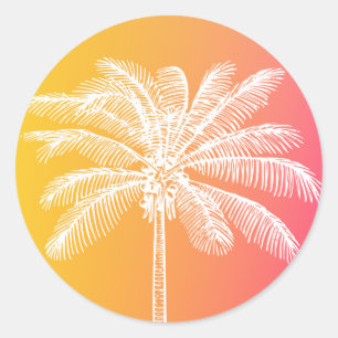 Tropical White palm tree sunset Classic Round Sticker