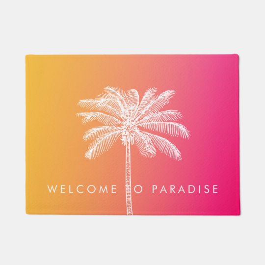 Tropical White palm tree sunset Doormat | Zazzle.com