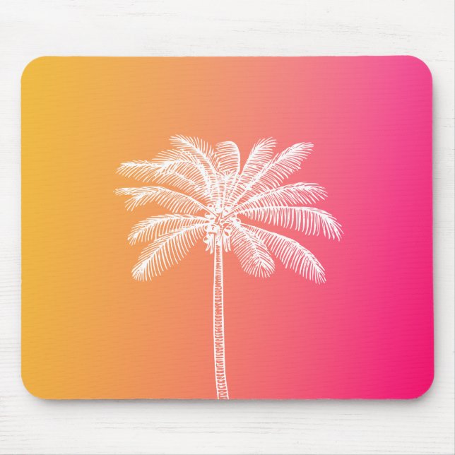 Tropical White palm tree sunset Mouse Pad (Front)