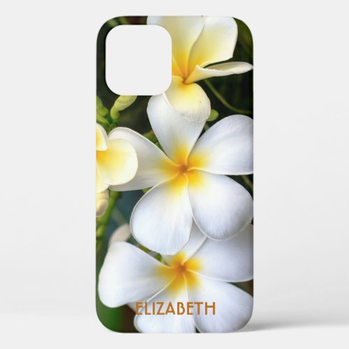 Tropical White Plumeria Floral Name Personalized iPhone 12 Case