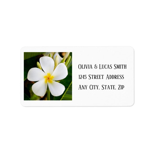 Tropical White Plumeria - New Beginnings - Wedding Label (Front)