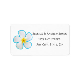 Tropical, White Plumeria on Blue, Floral, Label