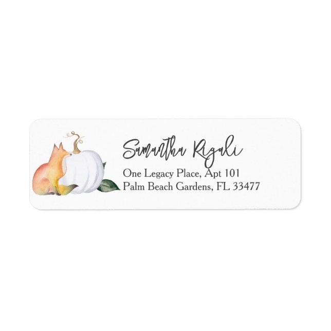Tropical White Pumpkin & Fox Return Address Label (Front)