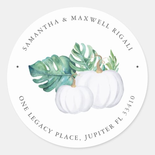 Tropical White Pumpkin Return Address Classic Round Sticker