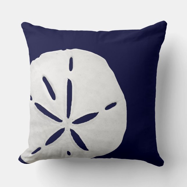 Tropical White Sand Dollar Navy Blue Beach Coastal Throw Pillow (Front)