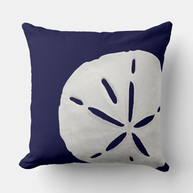Tropical White Sand Dollar on Navy Blue Beach Throw Pillow (Front)