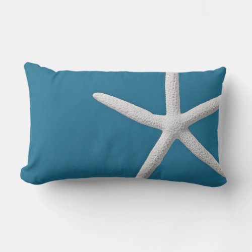 Tropical White Starfish on Teal Beach Lumbar Pillow