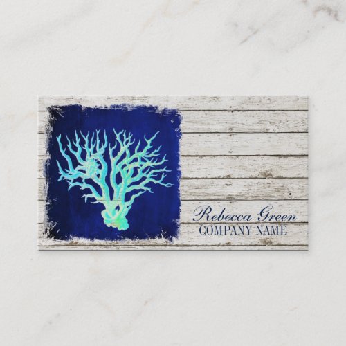 tropical whitewashed wood nautical coral reef business card