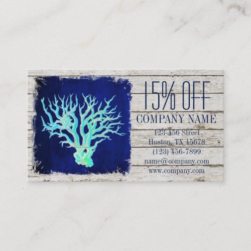tropical whitewashed wood nautical coral reef business card