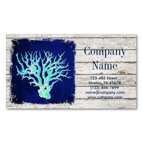 tropical whitewashed wood nautical coral reef business card magnet