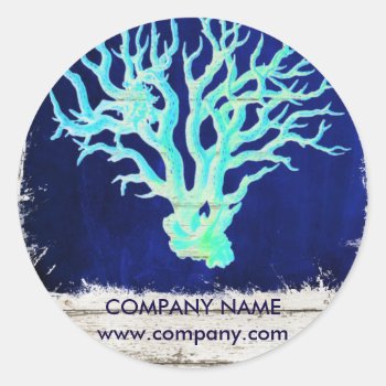 Tropical Whitewashed Wood Nautical Coral Reef Classic Round Sticker by businesscardsdepot at Zazzle