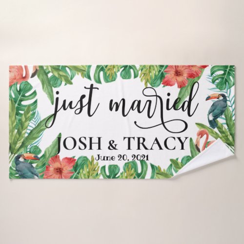 Tropical Wifey and Hubby Just Married Custom Bath Towel