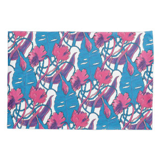 Tropical Wild Flowers Blue Pink Modern Exotic Pillow Case