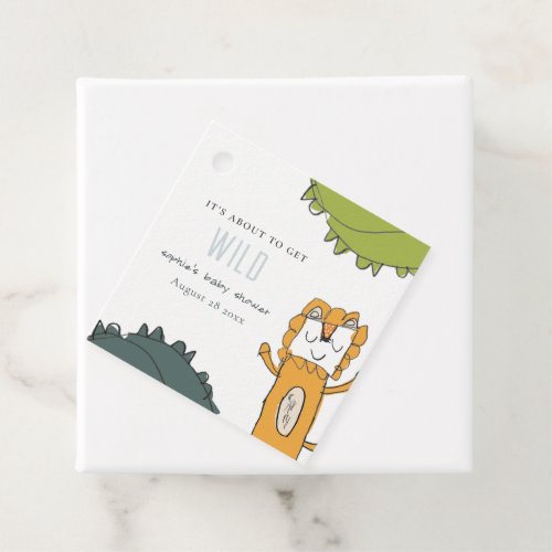 Tropical Wild Jungle Lion Kid Drawn Baby Shower Favor Tags