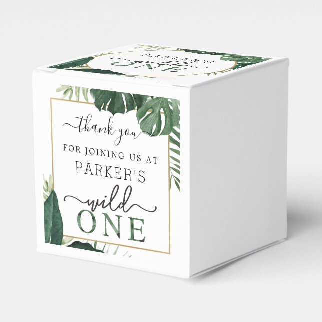 Tropical Wild One First Birthday Party Favor Box (Front Side)