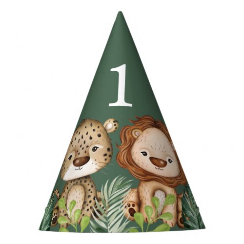 Tropical Wild One Jungle Animals 1st Birthday Party Hat