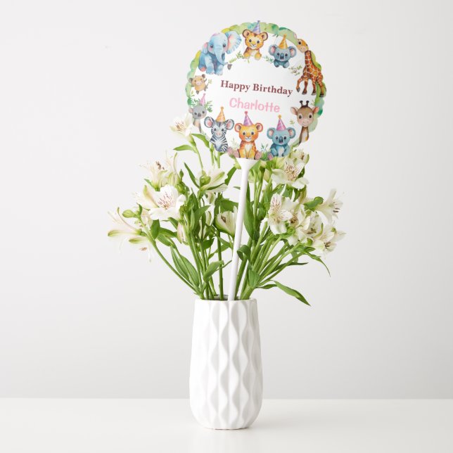 Tropical Wild One Jungle Safari Animals Birthday Balloon (Vase)