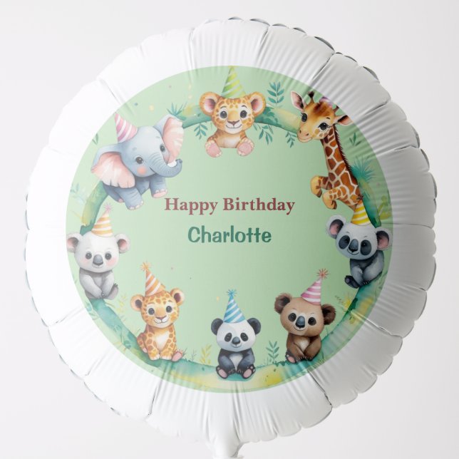 Tropical Wild One Jungle Safari Animals Birthday  Balloon (Front)