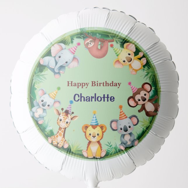 Tropical Wild One Jungle Safari Animals Birthday  Balloon (Front)