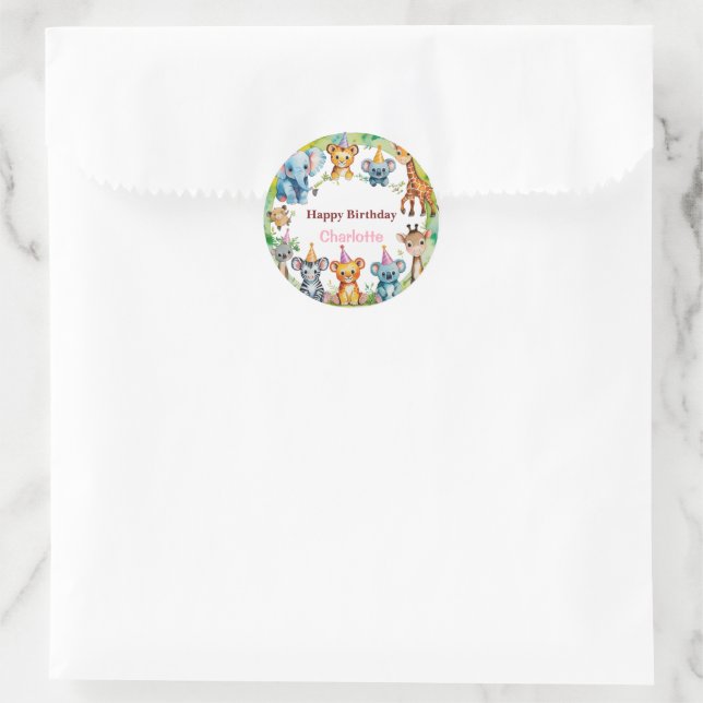 Tropical Wild One Jungle Safari Animals Birthday Classic Round Sticker (Bag)