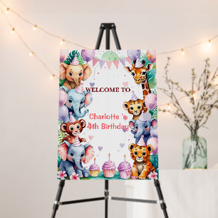 Tropical Wild One Jungle Safari Animals Birthday Foam Board