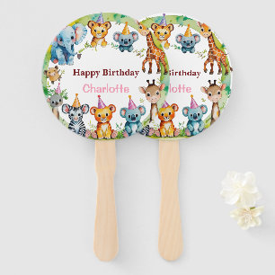 Tropical Wild One Jungle Safari Animals Birthday Hand Fan