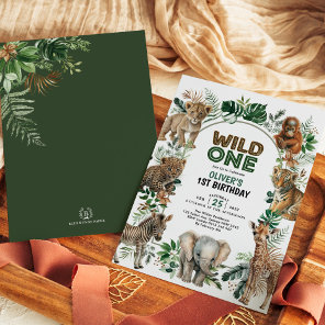 Tropical Wild One Jungle Safari Animals Birthday Invitation
