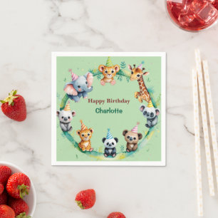 Tropical Wild One Jungle Safari Animals Birthday Napkins