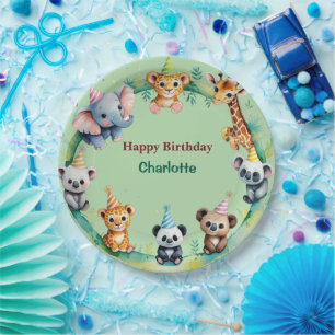 Tropical Wild One Jungle Safari Animals Birthday Paper Plates