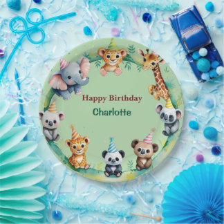 Tropical Wild One Jungle Safari Animals Birthday Paper Plates