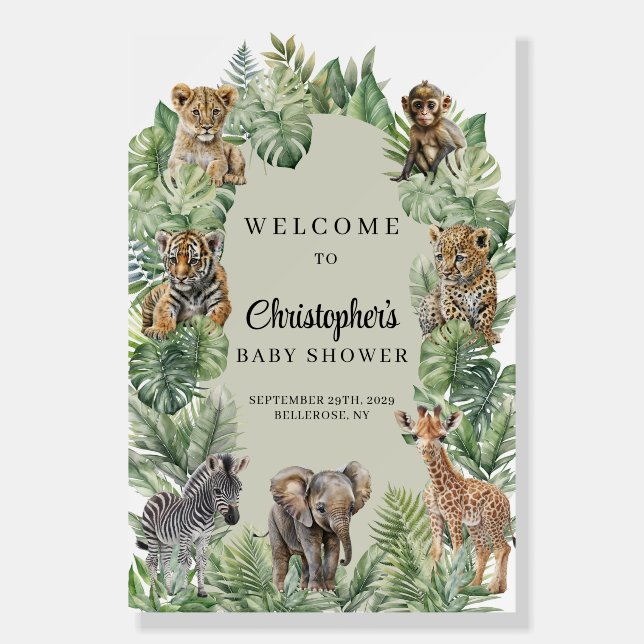Tropical Wild One Jungle Safari Animals welcome Foam Board (Front)