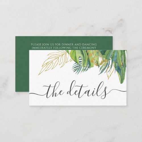 Tropical Wild Palm Leaves Wedding Details Enclosure Card