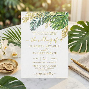Tropical Wild Palm Leaves Wedding Foil Invitation