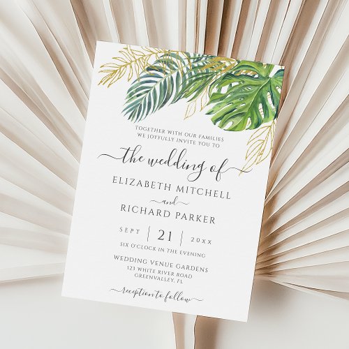 Tropical Wild Palm Leaves Wedding Invitation