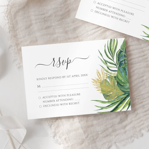 Tropical Wild Palm Leaves Wedding RSVP Card