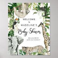 Tropical Wild Safari Animal Baby Shower Welcome Poster