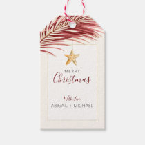 Tropical Wine + Gold Watercolor Starfish Christmas Gift Tags