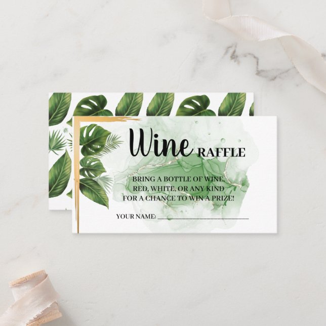 Tropical Wine Raffle Ticket Bridal Shower Card (Front/Back In Situ)