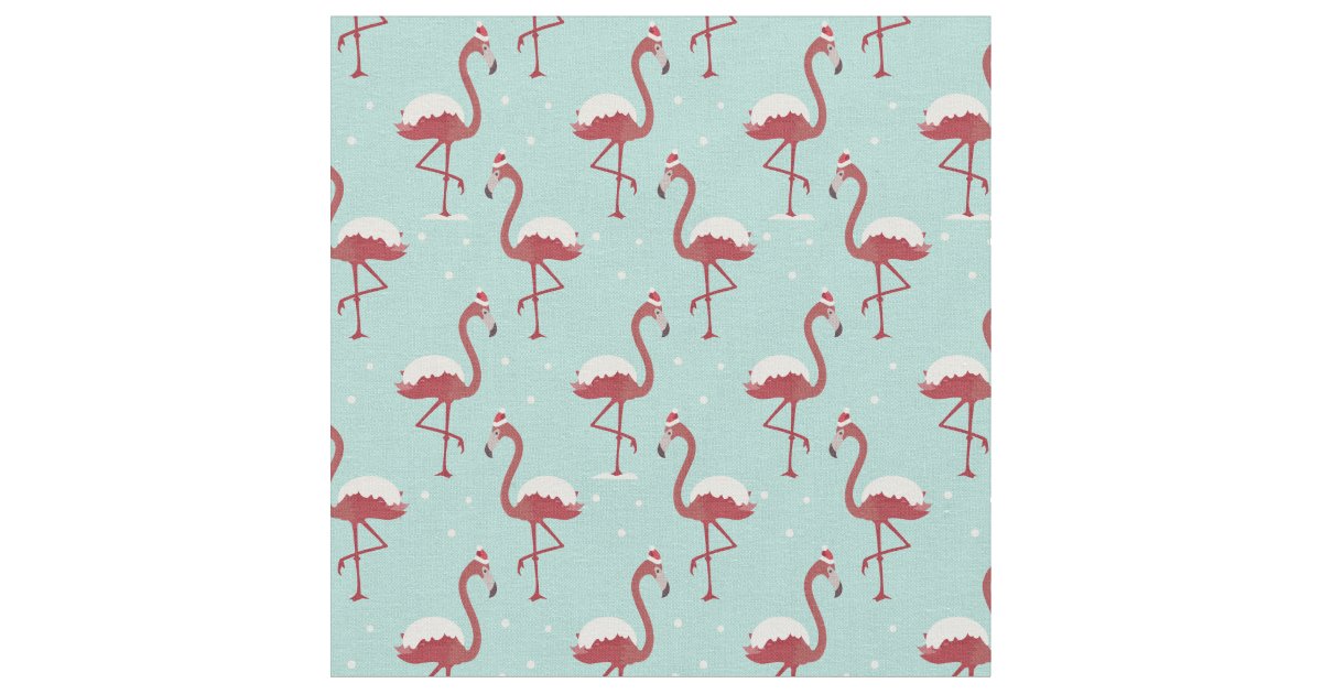 Tropical Winter Christmas Flamingo Pattern Fabric | Zazzle