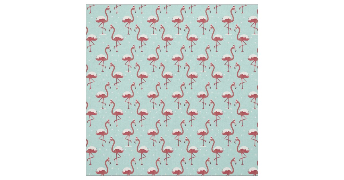 Tropical Winter Christmas Flamingo Pattern Fabric | Zazzle