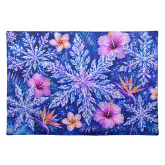 Tropical Winter Snowflakes Cloth Placemat