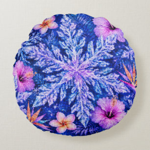 Tropical Winter Snowflakes Round Pillow