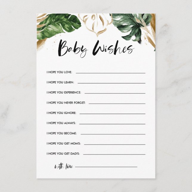 Tropical Wishes for Baby Gold Leaves Baby Shower Enclosure Card (Front)