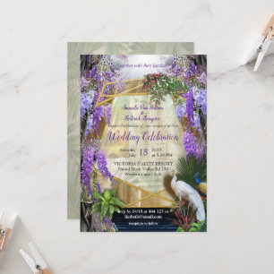 Tropical Wisteria flowers & large colorful birds I Invitation