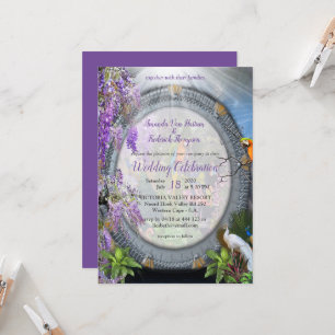 Tropical Wisteria flowers & large colorful birds Invitation