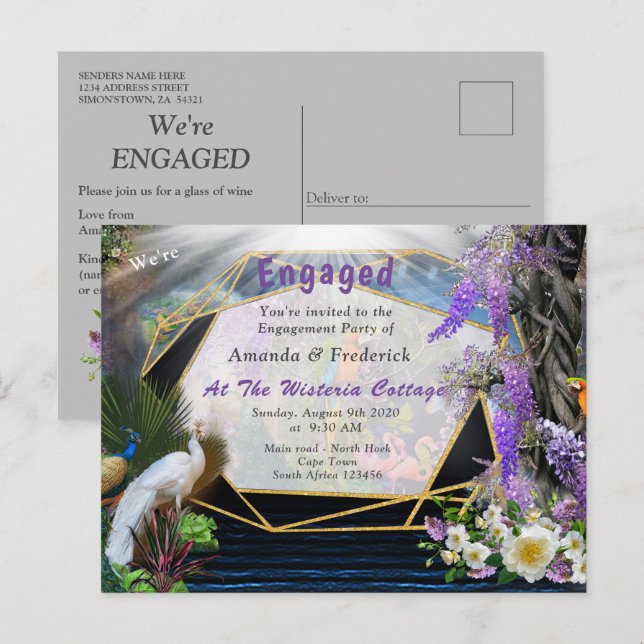Tropical Wisteria Paradise at the Golden Palace Invitation Postcard (Front/Back)