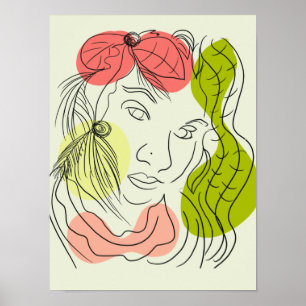 Tropical Woman Line Art Colorful Poster