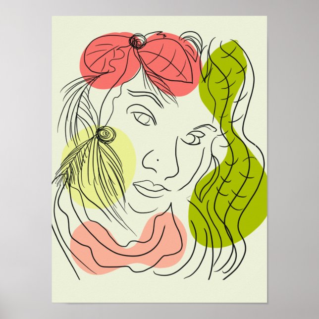 Tropical Woman Line Art Colorful Poster (Front)