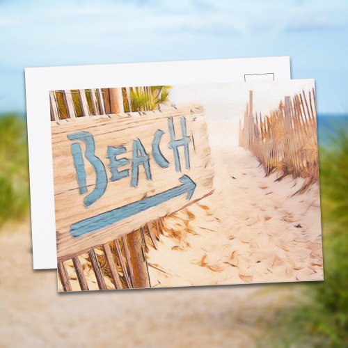 Tropical Wood Beach Sign Postcard